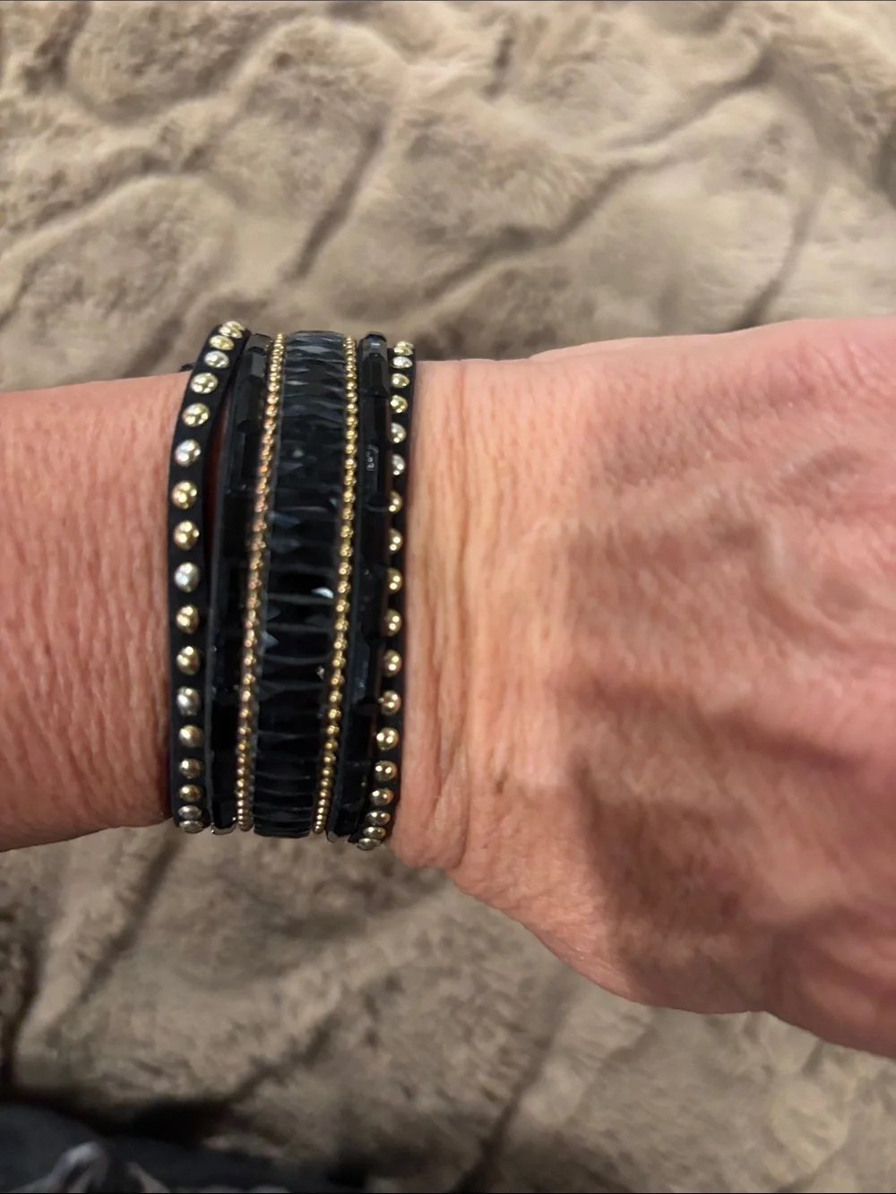Black Leather Studded Snap Bracelet